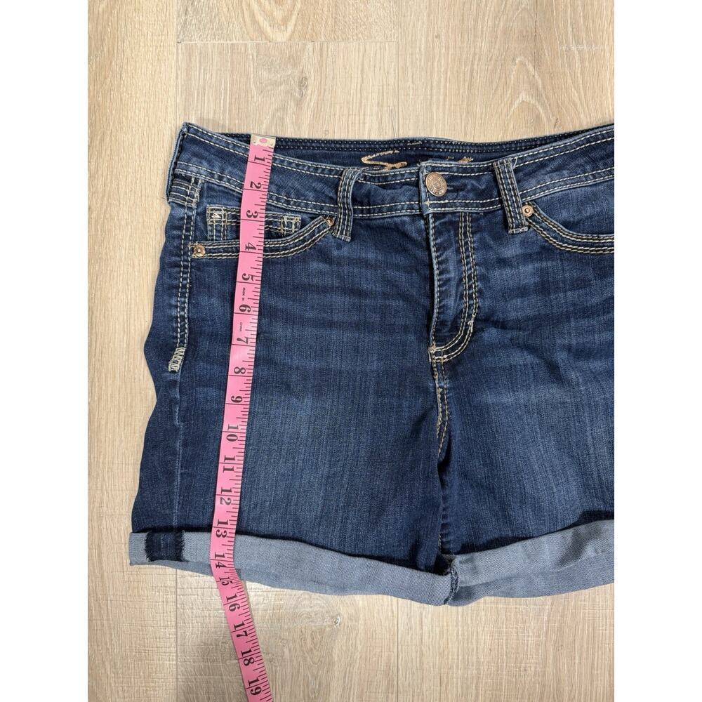 Seven7 Women’s Dark Wash Denim Shorts Size 10 Cuffed Stretch Jean Shorts - Picture 10 of 11